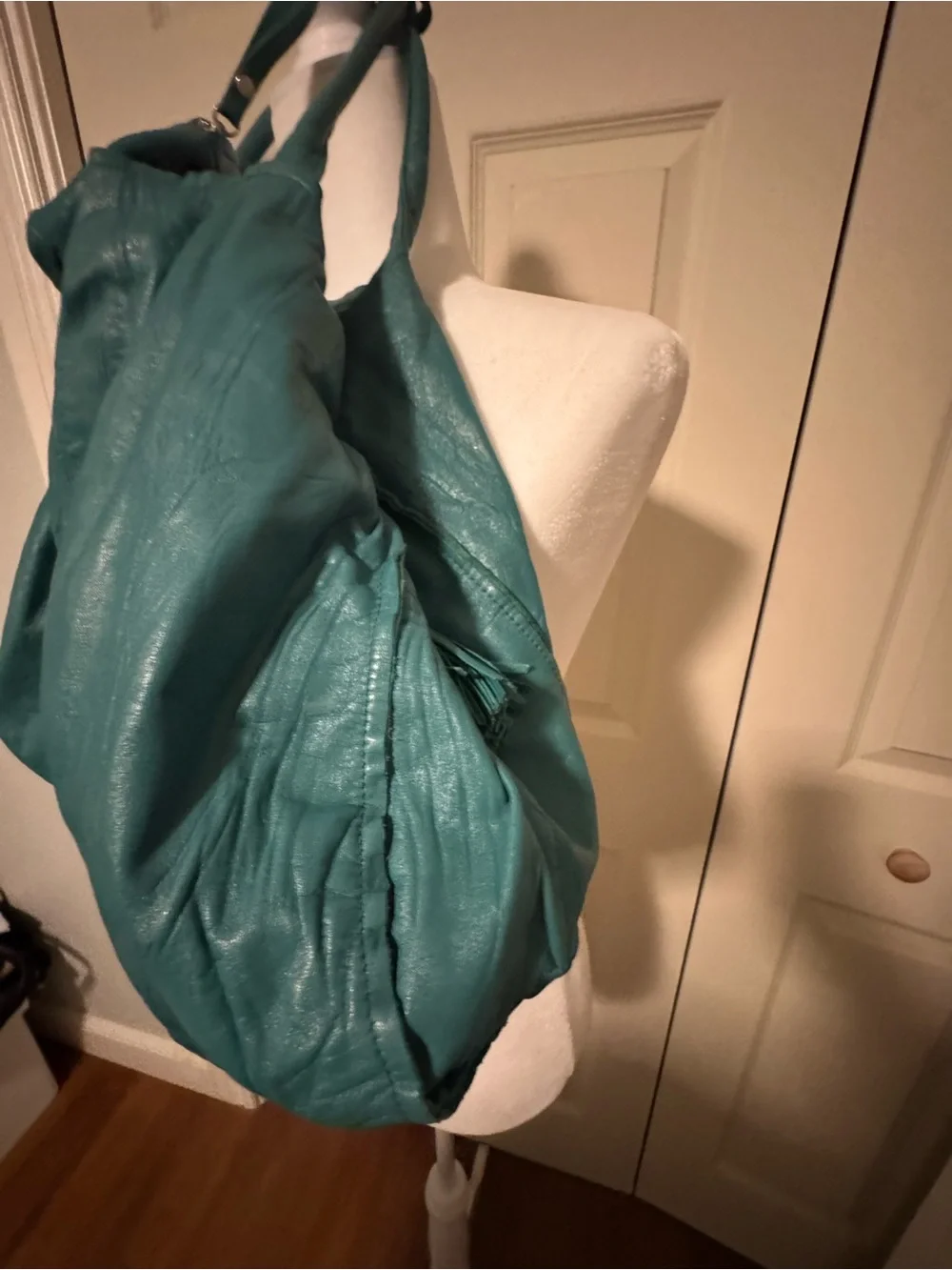 MS by Martine Sitbon Paris Teal Leather Drawstring Bucket Bag